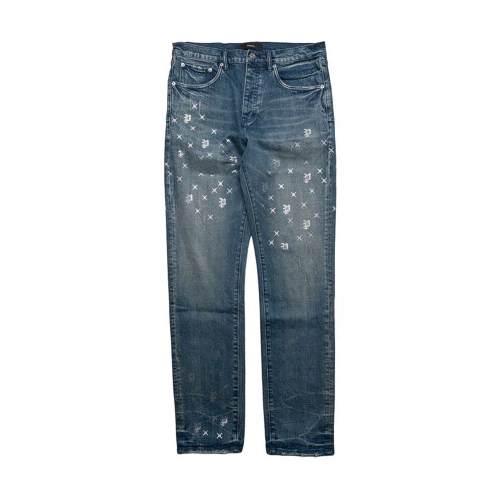 Purple Brand Straight Leg Jeans Mono Bling Vintage Mens Blue P005